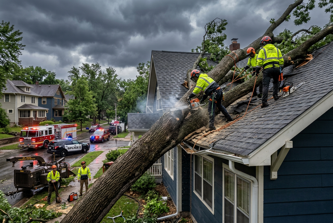 Emergency tree removal after storm damage in Saint Paul Minnesota