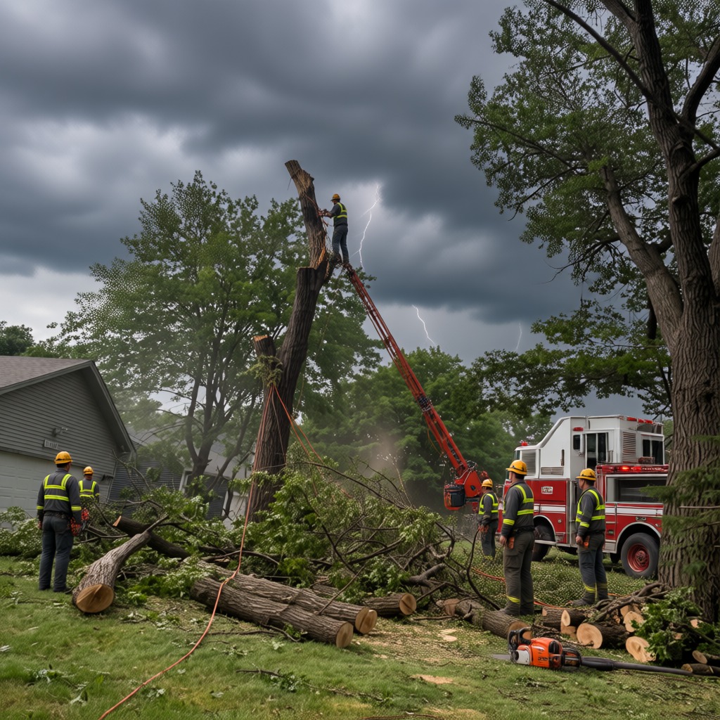 Storm damage cleanup and tree debris removal in Maplewood Minnesota